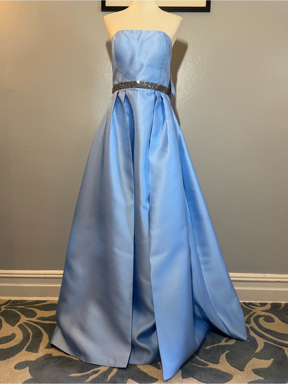 MARINA Light Blue Satin Formal Ball Gown